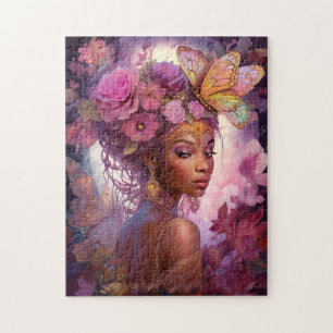 Black Goddess Pink Purple Fantasy Art Jigsaw Puzzle