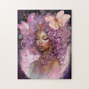 Black Goddess Pink Purple Fantasy Art Jigsaw Puzzle