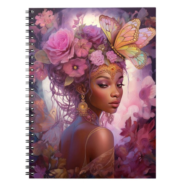 Black Goddess Pink Purple Fantasy Art Notebook (Front)