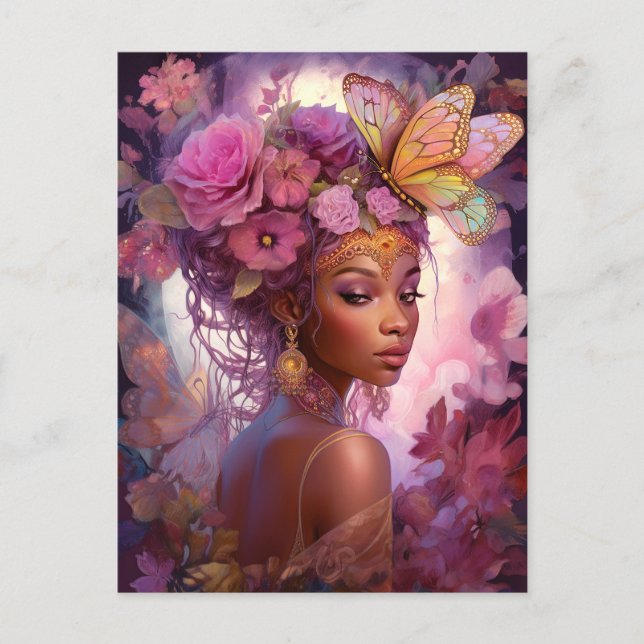 Black Goddess Pink Purple Fantasy Art Postcard (Front)