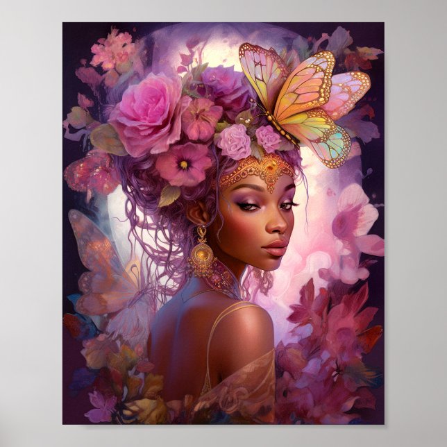 Black Goddess Pink Purple Fantasy Art Poster (Front)