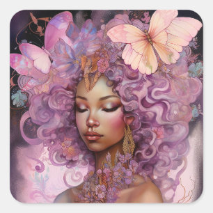 Black Goddess Pink Purple Fantasy Art Square Sticker