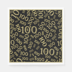 Black/Gold 100 Random Number Pattern Napkin