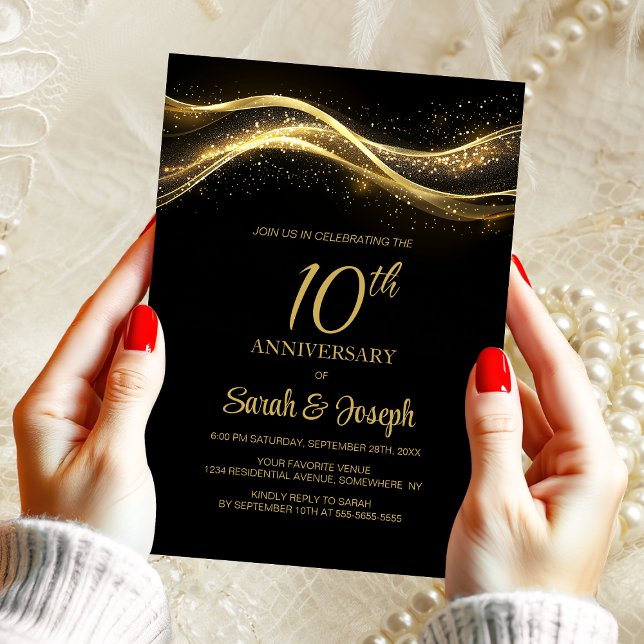 Black Gold 10th Wedding Anniversary Invitation (Creator Uploaded)