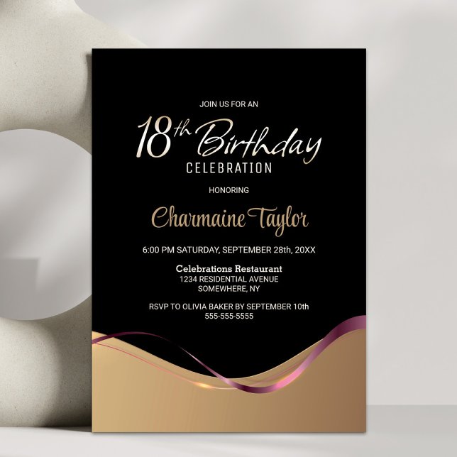 Black Gold 18th Birthday Party Invitation (Creator Uploaded)