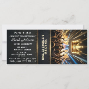 Black Gold 18th VIP Birthday Ticket Invite