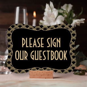 Black & Gold 1920's Gatsby Wedding Guestbook Sign Invitation