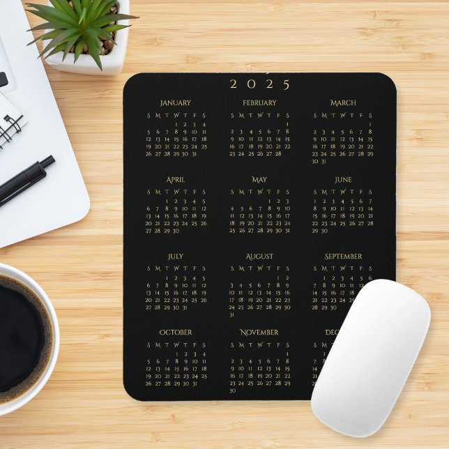 Black Gold 2025 Full Year Calendar Home Office Mouse Pad (Black Gold 2025 Full Year Calendar Home Office Mouse Pad)