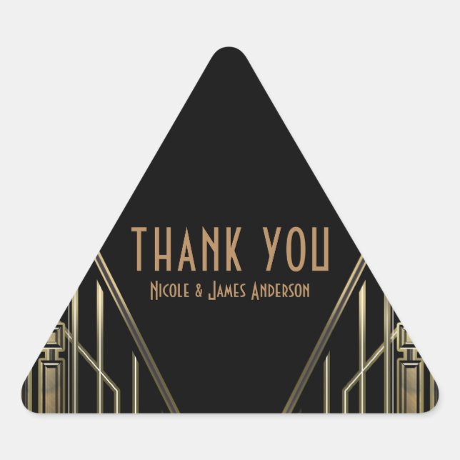Black & Gold 20's Art Deco Gatsby Glam Wedding Triangle Sticker (Front)