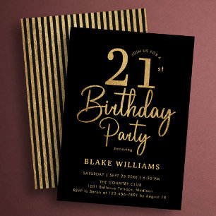 Black Gold 21st Birthday Invitation