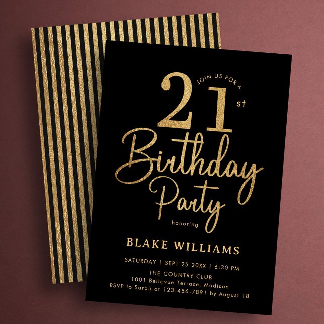 Black Gold 21st Birthday Invitation (Creator Uploaded)