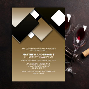 Black Gold 21st Cocktail Birthday Party Invitation