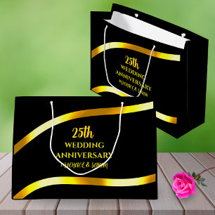  Black Gold 25th Wedding Anniversary Gift Keepsake Large Gift Bag