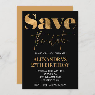 Black Gold 27th birthday invitations Save the date