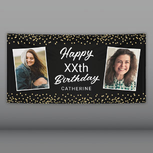 Black Gold 2 Photo Any Age Happy Birthday Banner