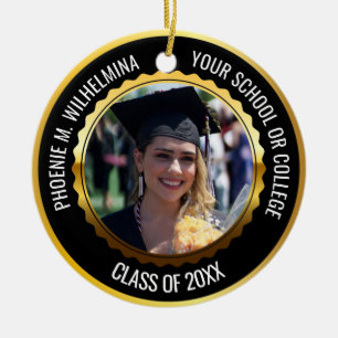 Black & Gold 2 Photo Graduation Class of 2023 Ceramic Ornament