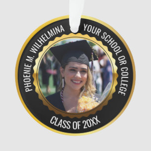 Black & Gold 2 Photo Graduation Class of 2025 Ornament