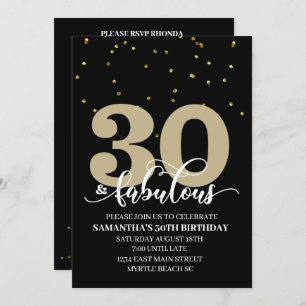 Black Gold 30 and Fabulous Birthday Party  Invitation