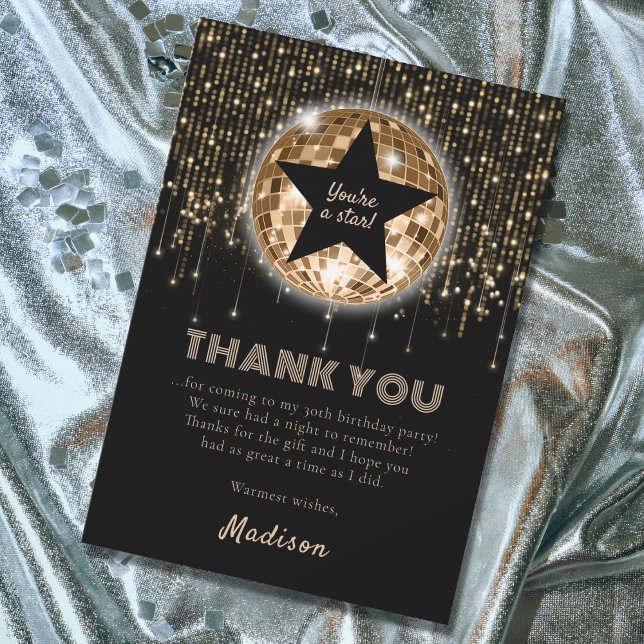 Black Gold 30th Birthday Celebration  Thank You Card (Creator Uploaded)