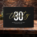 Black Gold 30th Birthday Guest Book<br><div class="desc">Modern 30th birthday party guest book featuring a stylish black background that can be changed to any colour,  the title "thirty",  plus the name and date in real gold foil. This can be changed to rose gold or silver.</div>