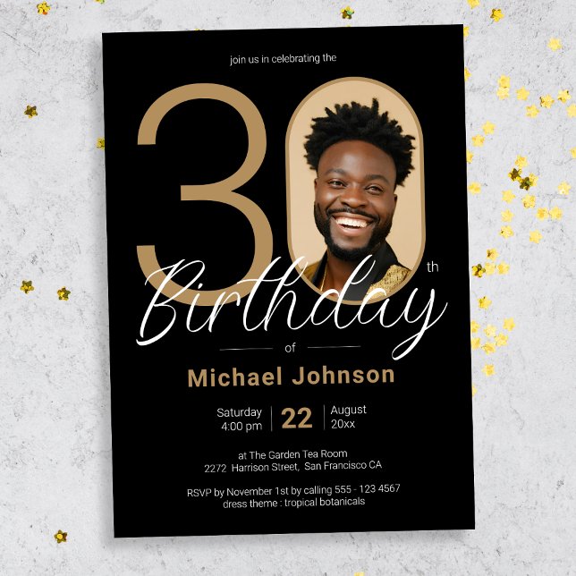 Black Gold 30th Birthday Invitation (Mockup View)