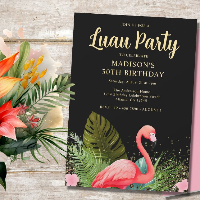 Black Gold 30th Birthday Luau Party Invitation (Creator Uploaded)