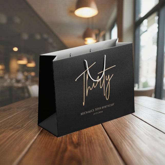 Black & Gold 30th Birthday Party Large Gift Bag (Black & Gold 30th Birthday Party Large Gift Bag)
