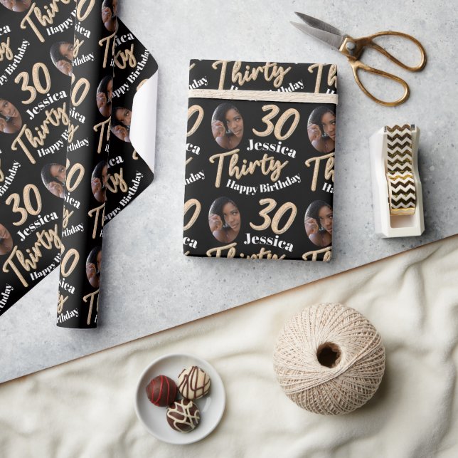 Black gold 30th birthday photo wrapping paper (Crafts)