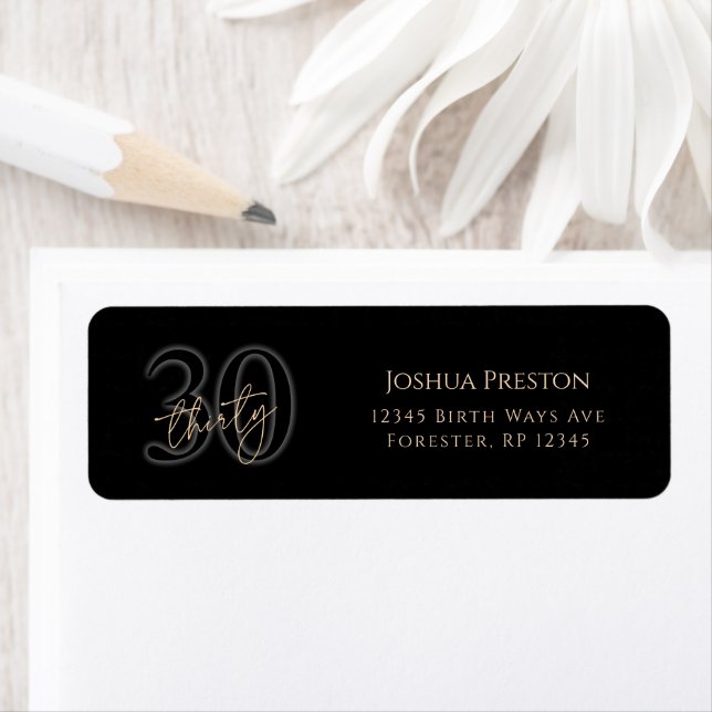Black Gold 30th Birthday Return Address Label (Insitu)