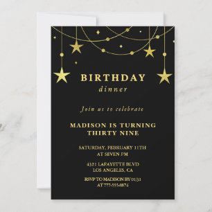 Black Gold 39th birthday invitations  Stars