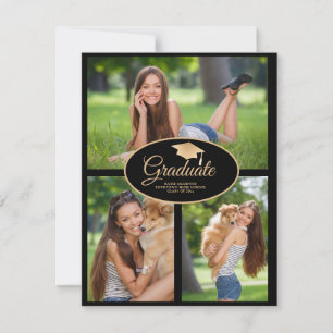 Black Gold 3-Photo Graduation Announcement