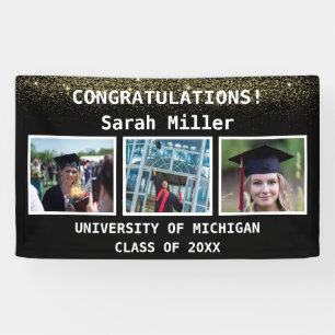 Black & Gold 3 Photo Graduation Class of 2025 Banner