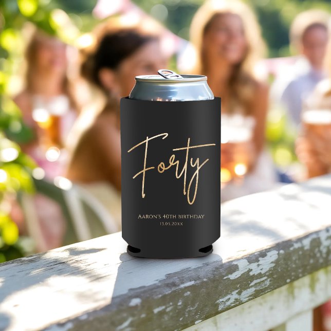 Black & Gold 40th Birthday Party Can Cooler (Black & Gold 40th Birthday Party Can Cooler)
