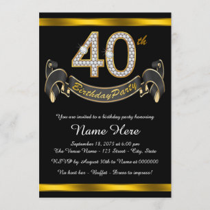 Black Gold 40th Birthday Party Invitation