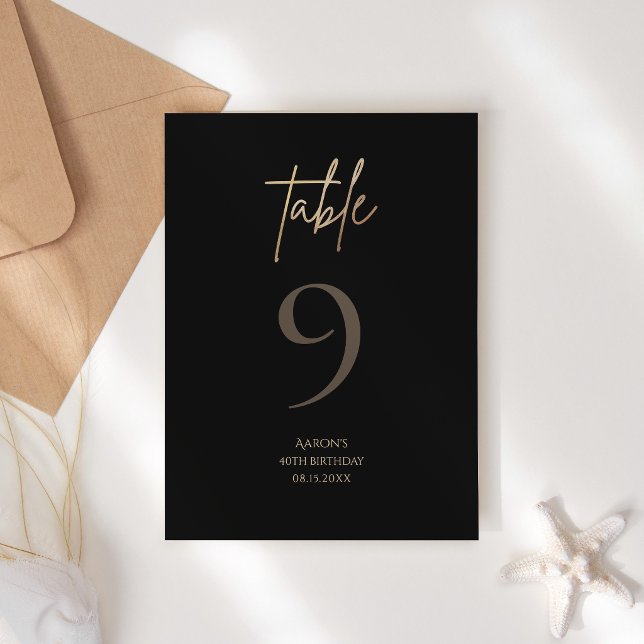 Black Gold 40th Birthday Party Table Number (Black Gold 40th Birthday Party Table Number)