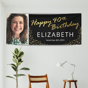 Black Gold 40th Birthday Picture Banner