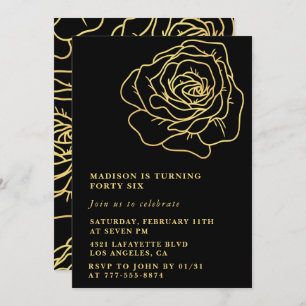 Black Gold 46th birthday invitations Floral