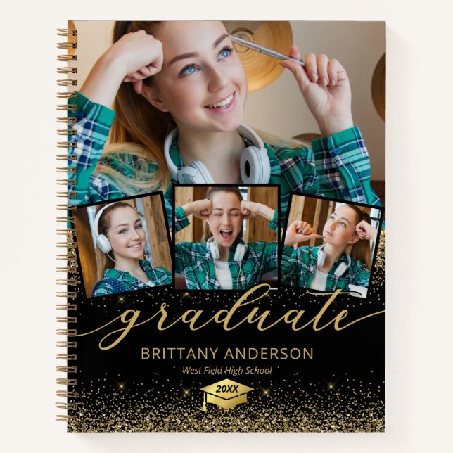 Black Gold 4 Photo Graduation Guest Notebook (Front)