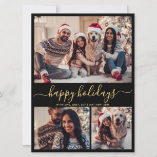 Black Gold 4 Photo Happy Holidays Christmas Card