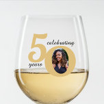 Black & Gold 50 Fifty Years 50th Birthday Stemless Wine Glass<br><div class="desc">Black and gold happy birthday shot glass for a 50 year old.  Unisex design for women and for men.  Customise the age to suit your occasion and add a personal photograph of the recipient.  Great for a 50th anniversary or birthday party decoration for a fiftieth birthday bash.</div>
