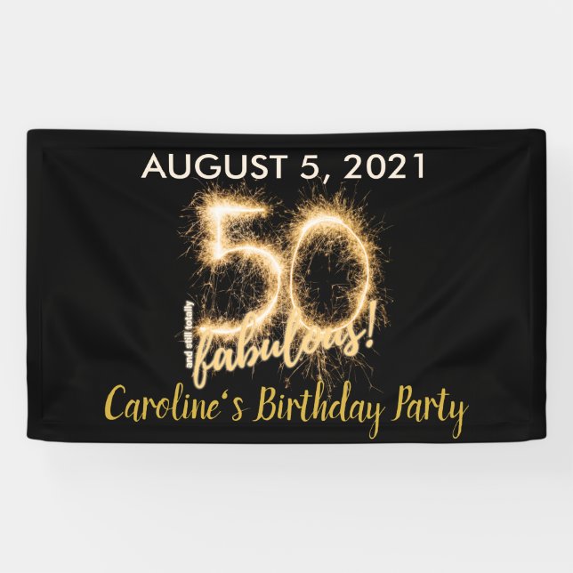 Black Gold 50 & still Fabulous 50th Birthday Party Banner (Horizontal)