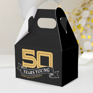Black & Gold 50 Years Young Banner 50th Birthday Favour Box