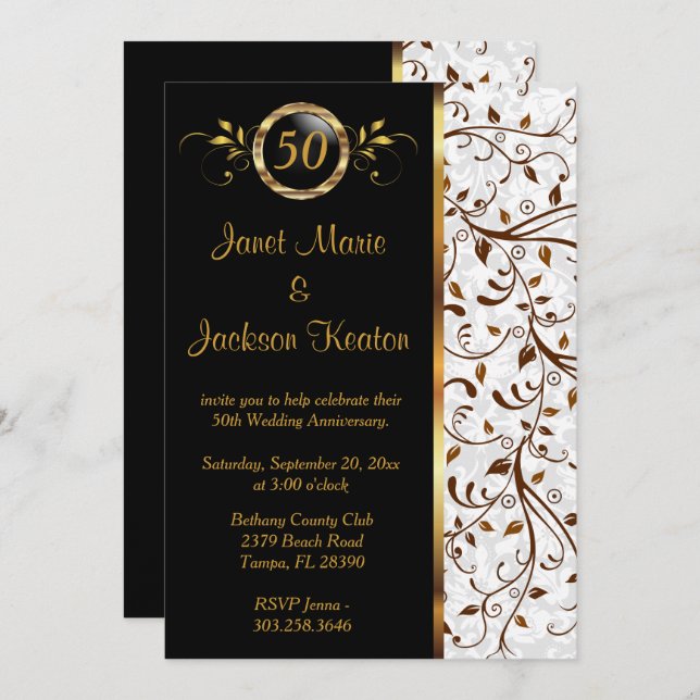 Black & Gold 50th Anniversary - Invitation (Front/Back)