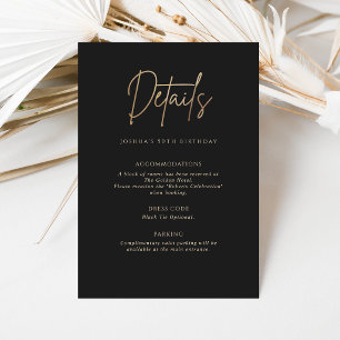 Black Gold 50th Birthday Party Details Card