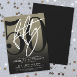 Black Gold 50th Birthday Party Invitation<br><div class="desc">Celebrate fifty years in style with this modern 50th birthday party invitation. The design features a faux gold background layered behind a sleek grey-to-black gradient for an elegant, eye-catching look. A large black "50" stretches across most of the card, with a handwritten script-style white "Fifty" layered over it for bold...</div>