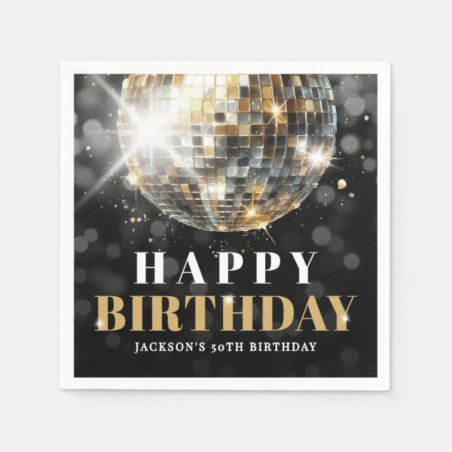 Black Gold 50th Birthday Party Napkin (Front)