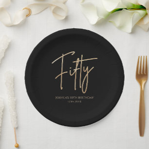 Black & Gold 50th Birthday Party Paper Plates