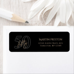 Black Gold 50th Birthday Return Address Label