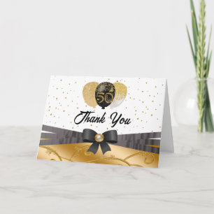 Black Gold 50th Birthday Silk Balloon  Thank You Card
