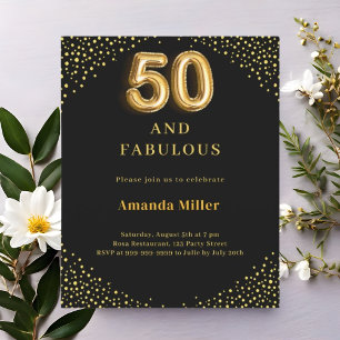 Black gold 50th fabulous birthday invitation
